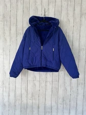 Moose Knuckles Women's Reversible Faux Fur Padded Jacket Blue Medium Hooded