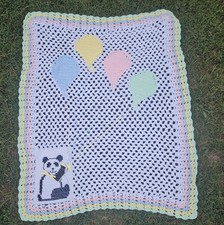 Vtg Handmade Panda Bear With Balloons Leisure Arts Crocheted Afghans For Baby