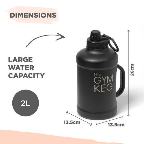 Gym Keg Insulated Metal Water Bottle - 2L Large Capacity - Keeps Cold fBlack - Picture 3 of 5