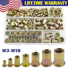 Zinc-Plated Carbon Steel Rivet Nut Kit -175PCS Metric Rivet Nut M3-M10 Flat Head