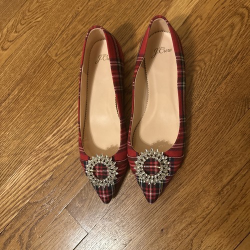 J. Crew Women’s Embellished Tartan Flat Shoes - Picture 1 of 5
