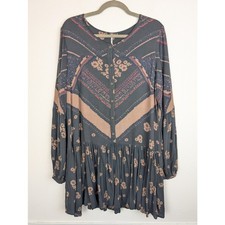Free People Dress From Your Heart Boho Western Floral Flowy Brown Tan Size S