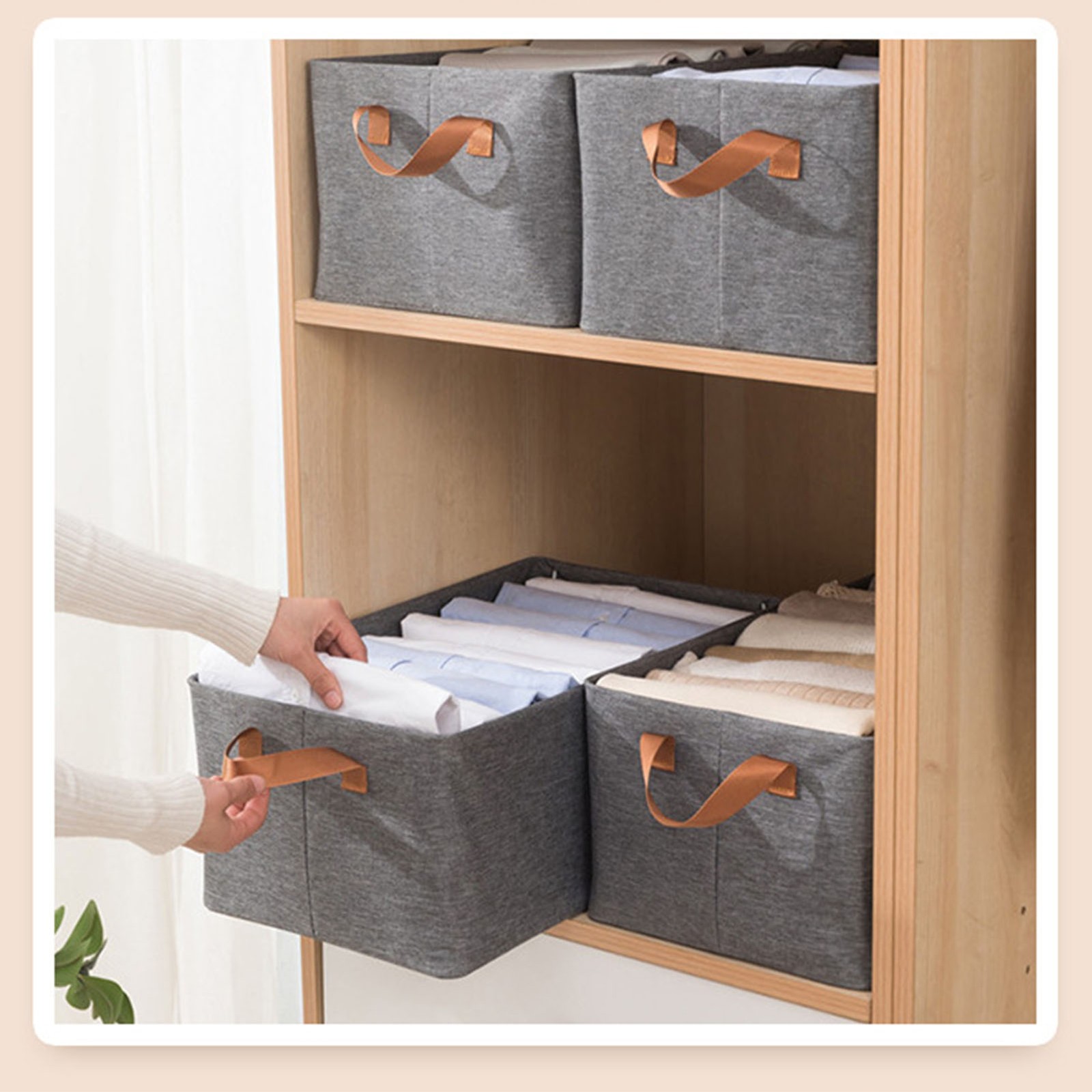 Clothes Storage Bin Foldable Cationic Clothes Organizer For Bedroom Closet Gray