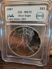 1987 American Eagle Silver Dollar ICG MS70 Signed "Austin Hutto" "Rare" Grade