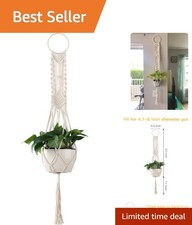 Cream Cotton Macrame Hanging Planter Basket for Home and Garden
