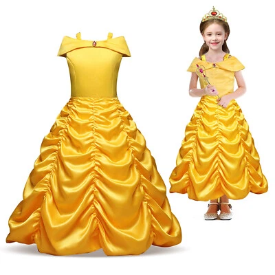 ELEBABY Girls Belle Fancy Dress Up Princess Beauty Halloween Outfit Costume