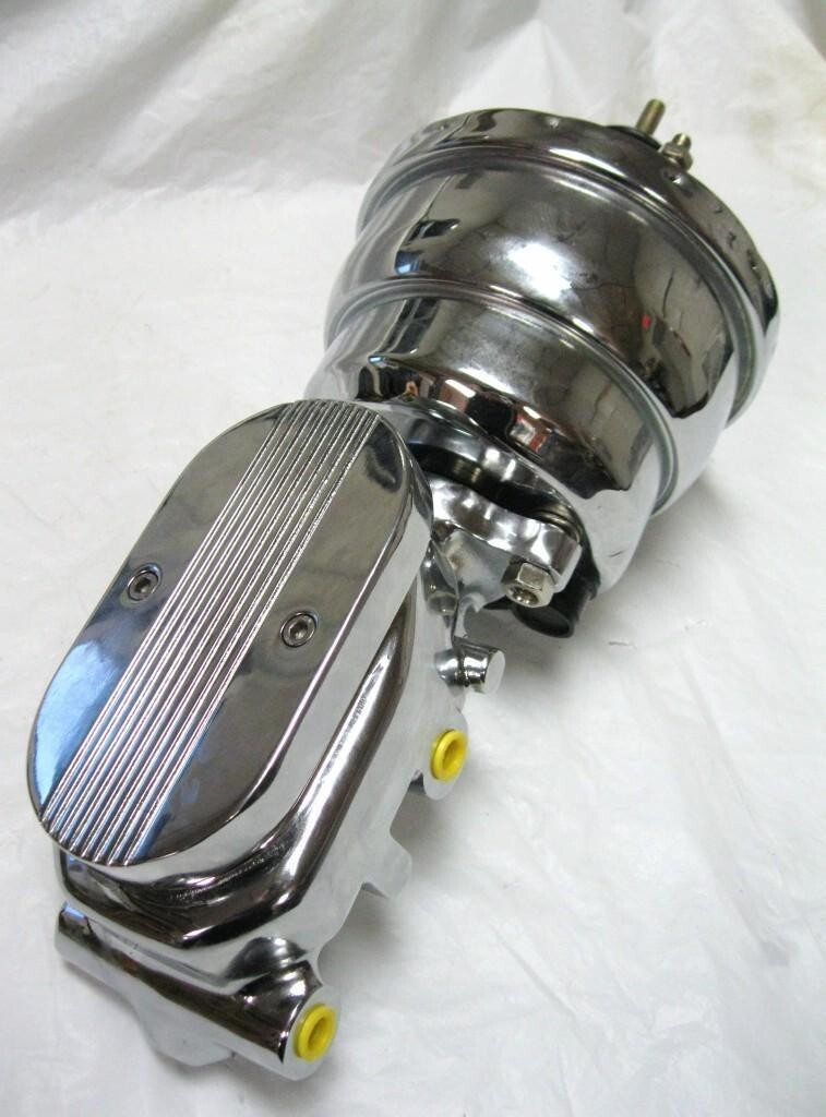 Chrome 7" Dual Diaphragm Brake Booster & Finned Top Master Cylinder 1" Bore GM