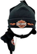 Harley Davidson® Black Flame B & S Toddlers Fleece Hat & Gloves