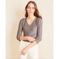 ANN TAYLOR Top Size XL Shimmer Ruffle  Knit Glitter Sparkle Knit