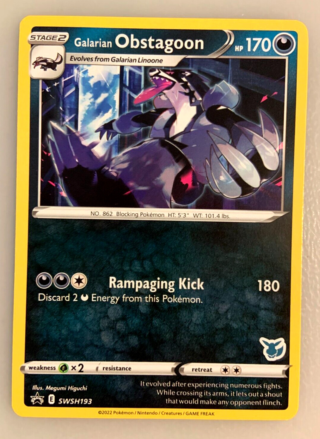Galarian Obstagoon Pokemon Card SWSH193 - Black Star Promo  - Eevee Stamp - NM