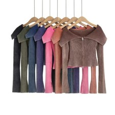 Hot Girl Sailor Large Lapel Zipper Knitted Cardigan