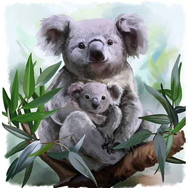 Round 5D DIY Diamond Painting Art Craft Koala Bear With Baby Kits Art