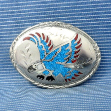 Southwestern Eagle Belt Buckle Native Style Stone Inlay Vintage 70s   .GTA061