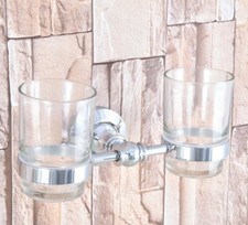 Polished Chrome Bathroom Double Tumbler Cups Holder Toothbrush Holder Zba799