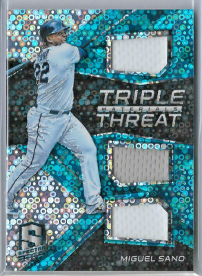 2017 Panini Spectra Triple Threat Materials Neon Blue   Miguel Sano, Twins 01/99