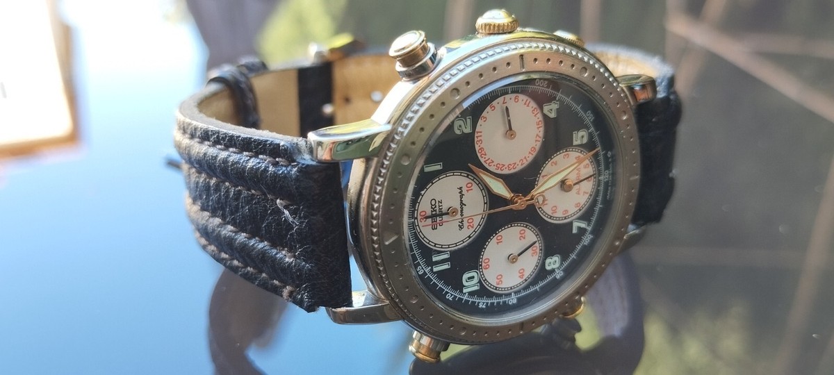 SEIKO セイコー 7T34-8A00 ゴールド ラウンド 黒文字盤 SEIKO セイコー