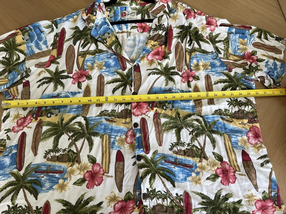 Camisa De Colección Hilo Hattie Estampado Reverso Hawaiana PARA HOMBRES GRANDE Talla 4XL Tabla Larga Foto 3 de 4