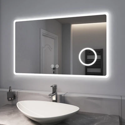 EMKE Large Bluetooth Bathroom Mirror With Led Lights Shaver Socket Anti-fog