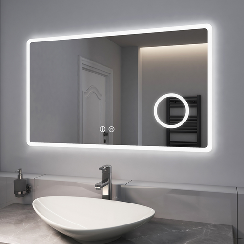 EMKE Large Bluetooth Bathroom Mirror With Led Lights Shaver Socket 3x