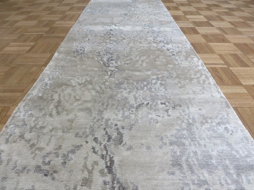 2'7 x 11'9 Runner Hand Knotted Gray Modern Abstract Oriental Rug G15409 - Picture 7 of 11