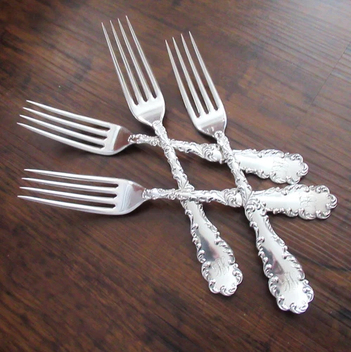 (4) Vintage Wallace Sterling Silver Waverly Pattern Lunch Forks 925 Art Nouveau