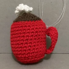 New Handmade Crochet Red Mug Hot Chocolate / Cocoa & Whipped Cream Ornament