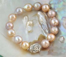 10-12mm Real Natural Pink Lavender South Sea Baroque Edison Pearl Bracelet 8 in