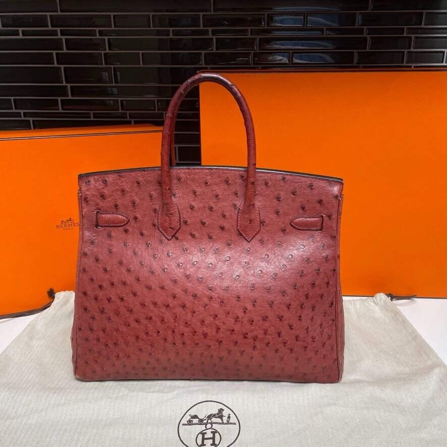 HERMES Vintage 2000 Birkin 35 Ostrich Leather Burgundy Tote HERMES Vintage 2000 Birkin 35 Ostrich Leather Burgundy Tote