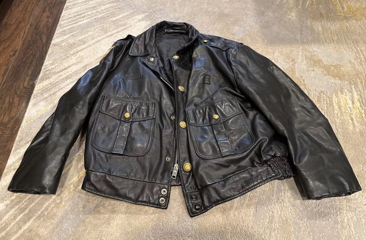 Vtg 80's Chicago Police Leather Jacket Size M Home Alone Police