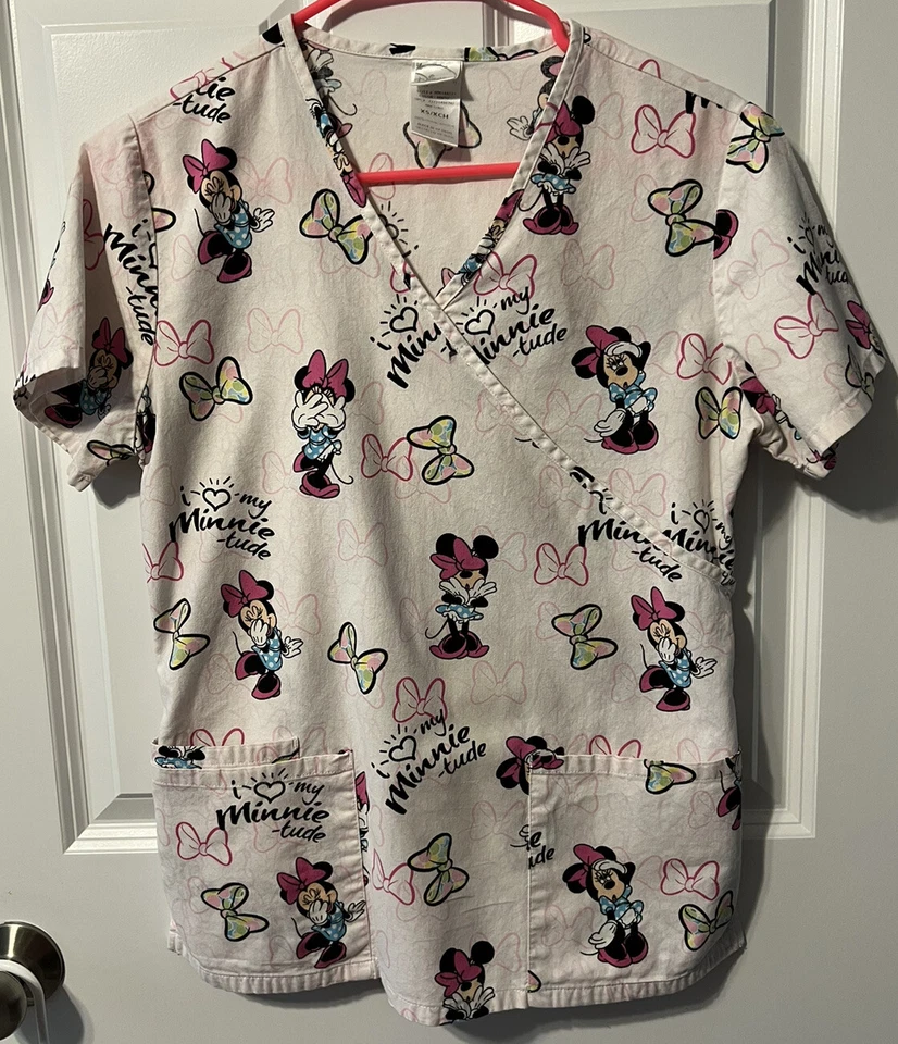 WOMENS X-SMALL DISNEY SCRUB TOP WITH MINNIE MOUSE PRINT - Image 2 of 4