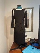 CHAPS Women’s Black White-Trim Ruched Stretch 3/4 Sleeves Dress Size Small