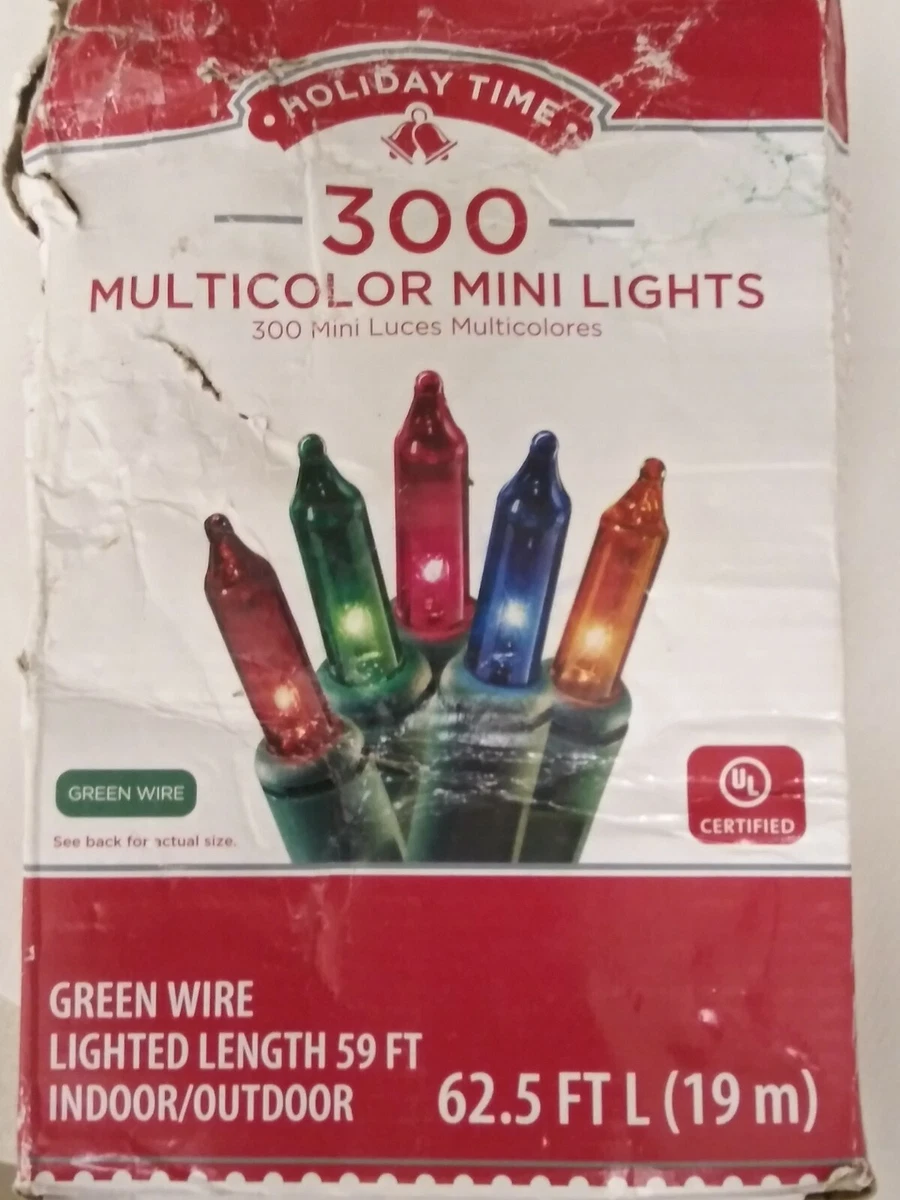 Christmas Mini 300 Lights Decoration Holiday Time 59 FT Multicolor Green Wire