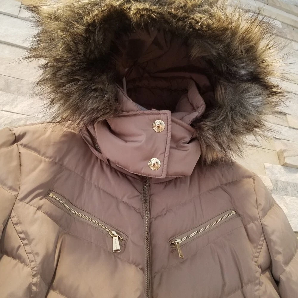 Michael Kors donna giacca tampone media lunga cappotto lunghezza intera cappuccio in pelliccia alto