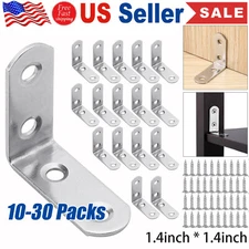 L-Shaped Bracket Corner Brace Silver Stainless Steel Right Angle w/ Screws Lot