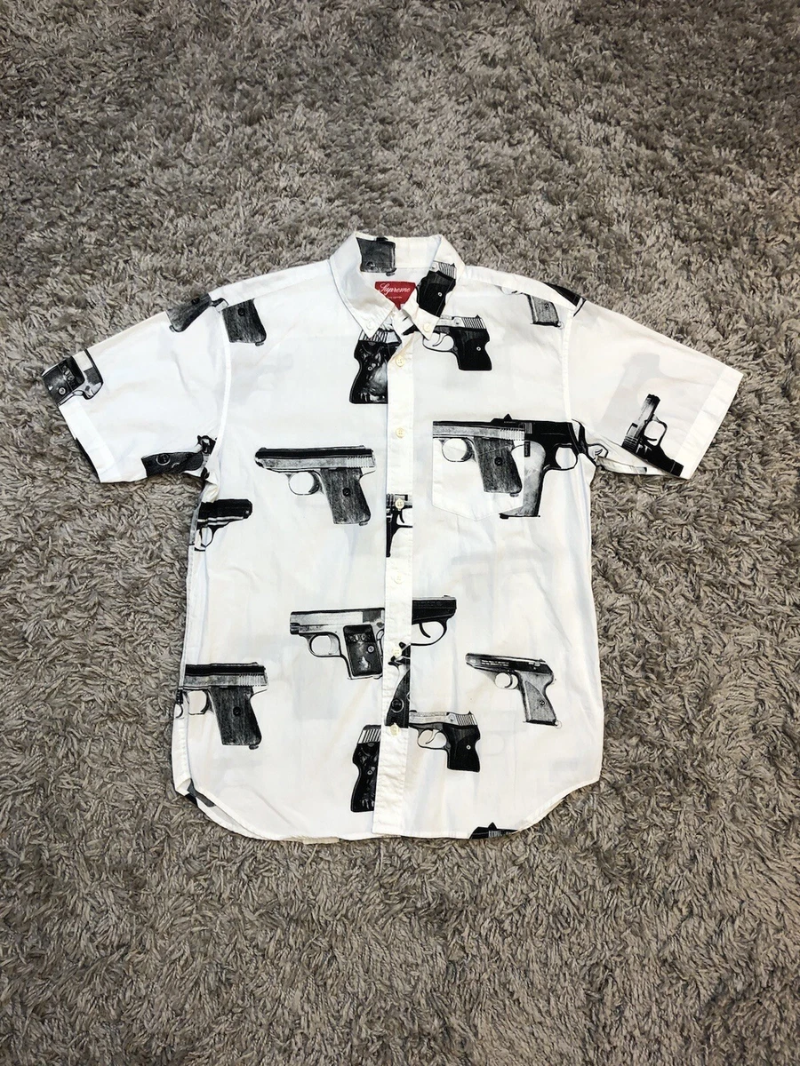 SS13 Supreme Guns S/S Button Up Shirt White Size Small 100% Cotton Hype 2013