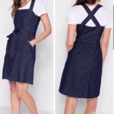 7 Seven For All Mankind Sleeveless Belted Blue Denim Pinafore Apron Dress Large