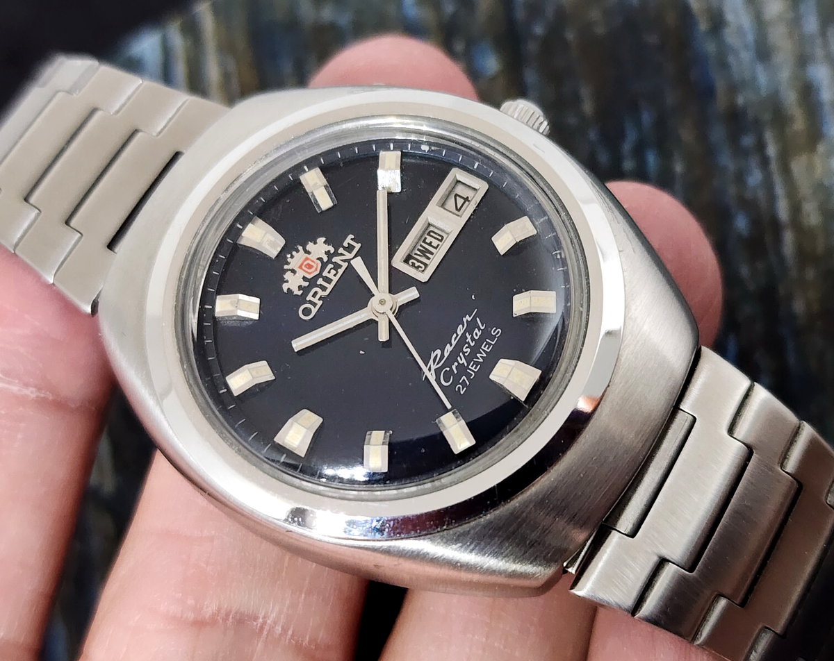 RARE Vintage ORIENT “Racer Crystal” 27 Jewels Men's ss Automatic