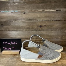 Womens Olukai Pehuea Light Gray Mesh Slip On Casual Loafers Shoes Size 7 M GUC