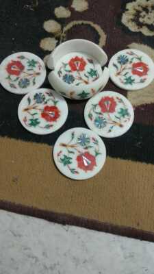 Marvelous Marble Inlay Tea Coffee Coaster Set Kitchen table use Home Decor p22