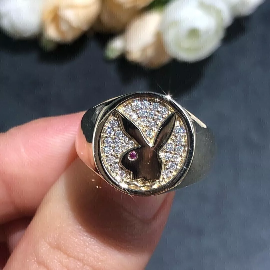 1.60Ct Round Cut Moissanite Rabbit Men s Play Boy Ring 14K Yellow Gold Plated
