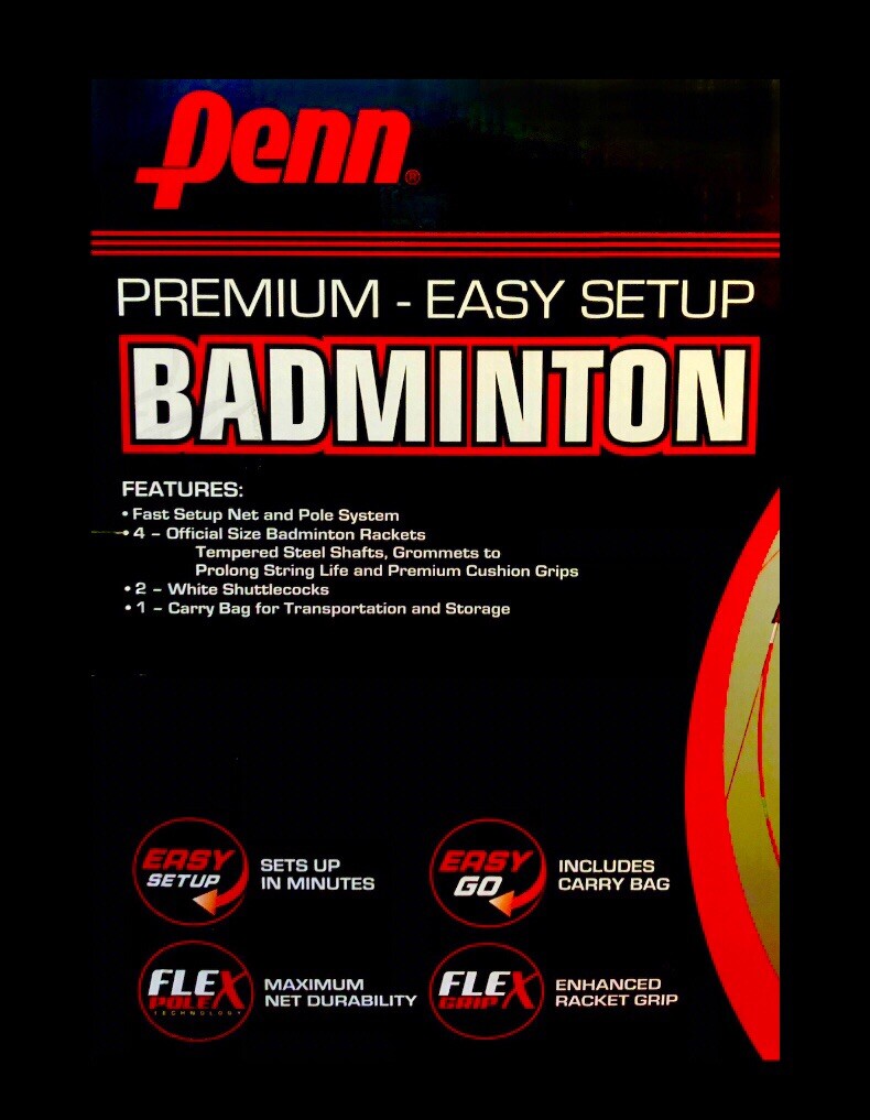 Penn Premium Easy Setup Badminton Set: Net + 4 Rackets +
