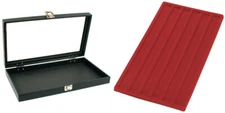 Glass Lid Jewelry Display Case 14 3/4" w/ 6 Slot Red Bracelet Display