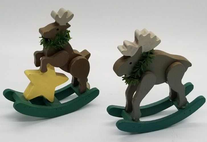 Christmas Figurines Wood Rocking Antelope Set of 2 Vintage