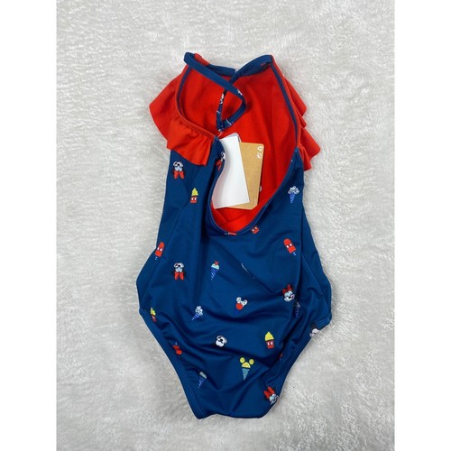 Disney Mickey Mouse Swimsuit UPF 50+ One Piece Ruffle Trim Size 7/8 - Picture 2 of 4