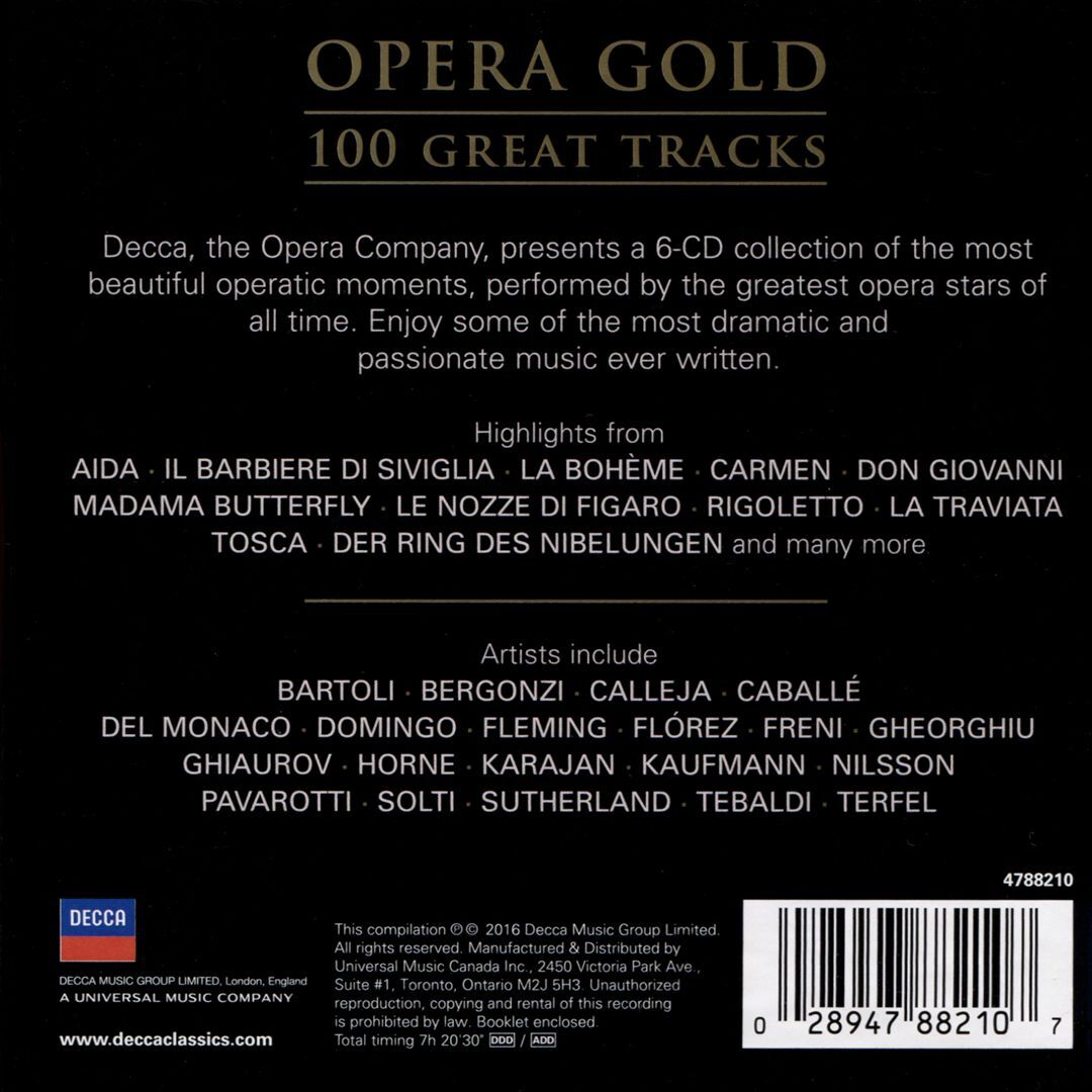 VARIOUS ARTISTS OPERA GOLD: 100 GREAT TRACKS FROM DECCA NEW CD 