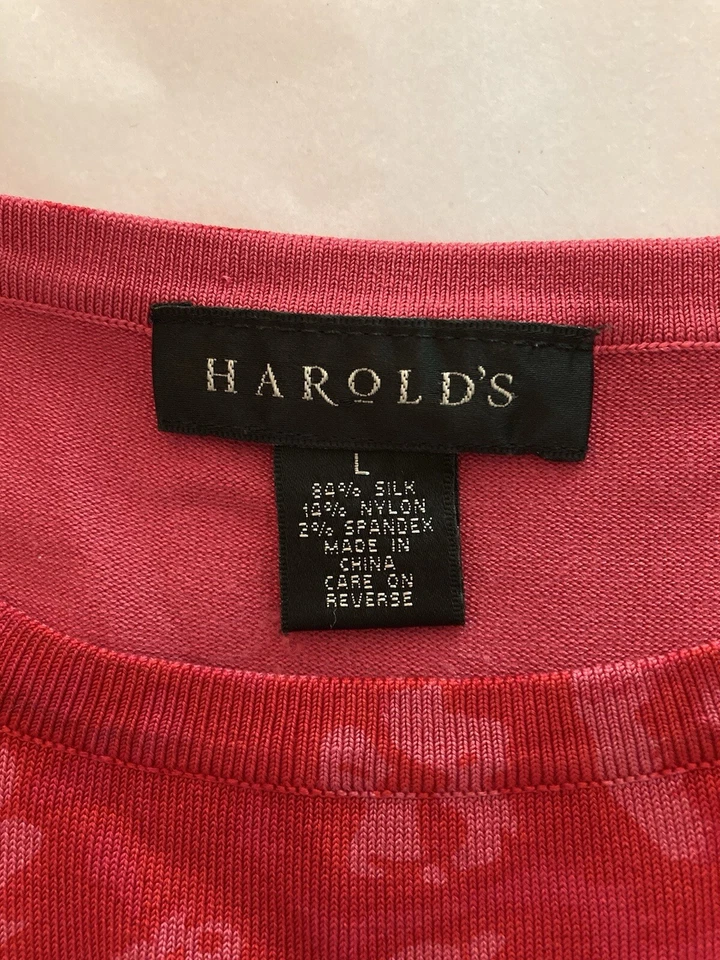 Pullover Harold's manga 3/4 mezcla de seda tejido floral para mujer talla L rojo rosa Foto 2 de 4