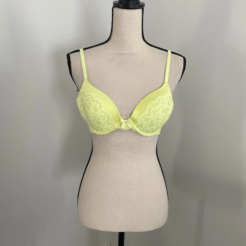 Sujetador push up acolchado de encaje Aerie 34B floral amarillo brillante camiseta sujetador lazo de moda Foto 2 de 4