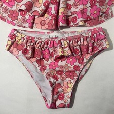 Nicole Miller Pink Flowers Tropical Two Piece Swim Suit Girls Size 6 Bikini