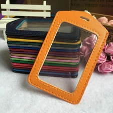 ID Badge Card Holder Pu Leather Vertical Clip Neck Strap Lanyard Necklace Case