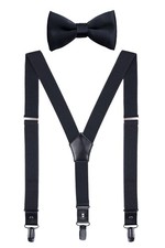 Mens Suspenders and Bow Tie Set Adjustable with Black Metal Clips 47 Black
